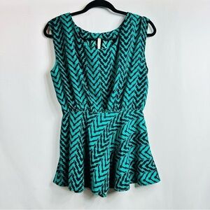 Paper Crane Women’s M/L Turquoise & Black Sleeveless Peplum Top With Cutout Back